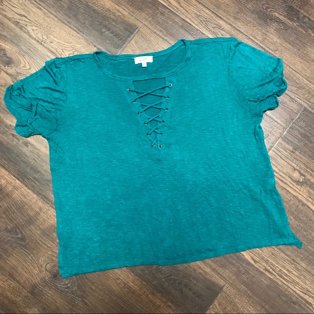 Love J Heathered Lace Up Neck Crop Top